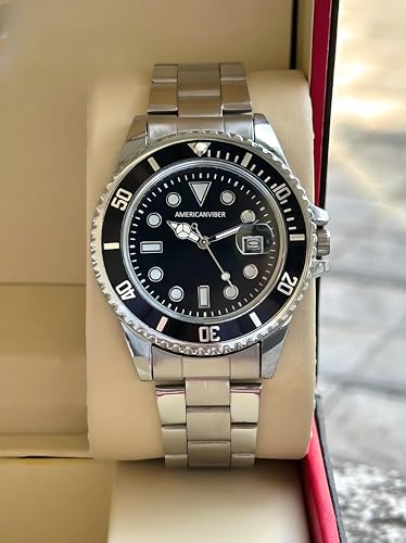 Image of AMERICANVIBER DRM009 Adjustable Free Size Lock Date Function Working Smooth Quality Analog Watch For Men Silver Stainless Steel Metal Bracelet Oyster Design