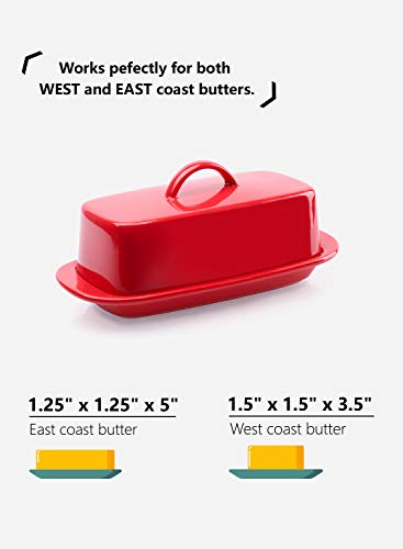 Sweese 326.104 Small Butter Dish With Handle Cover Design - Perfect For 1 Sticks Of Butter - Porcelain, Red #TOP5