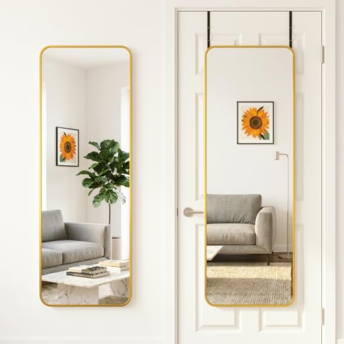 Antok 48"x14" Over the Door Mirror, Full Length Mirror with Stand, Gold