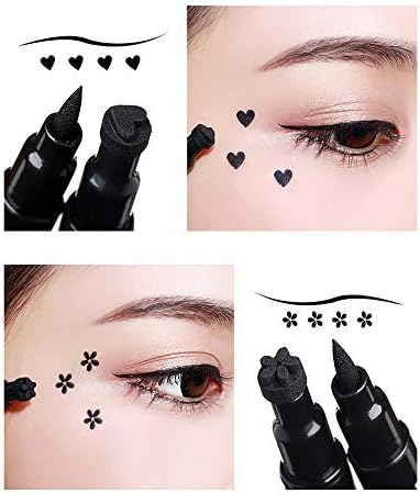 Pinkiou Eyeliner Pen Waterproof with Makeup Stamp Double Heads for Body Face Painting (Heart Shape)