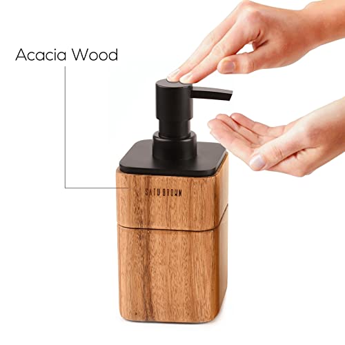 Lunavita Bathroom Accessories Set 3 Piece Bath Ensemble Includes Soap Dispenser, Bathroom Tumbler, Soap Dish Accessories For Decorative Countertop And Housewarming Gift,Acacia Wood #TOP2