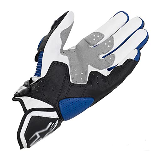 Hb1 Leather Motorcycle Gloves Men Racing Motocross Riding Gloves Durable, Soft And Flexible, Comfortable And Breathable Touch Screen Finger Design,Blue,Xl(Palm10Cm) #TOP5