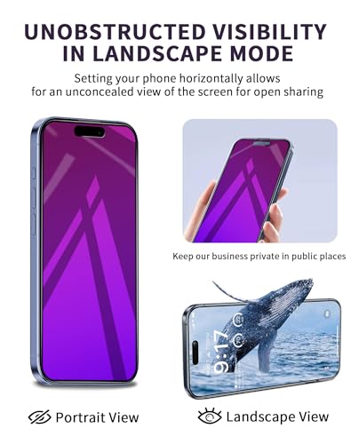 Image of 2 Pack for iPhone 14 Pro Max Privacy Screen Protector Tempered Glass for iPhone14ProMax 6.7inch Anti-Spy Private Glass Film Anti-Blue Light No Bubble Anti-Scratch Full Coverage Gradient Purple
