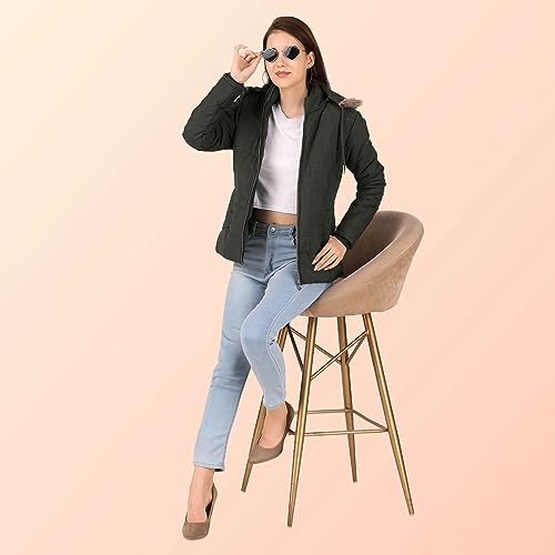 Image of Brazo Girls and Women's Puffer Regular Fit Bomber Jacket For Winter Wear | Hooded Neck | Full Sleeve | Zipper | Casual Jacket For Woman & Girl | Western Stylish Jacket For Women