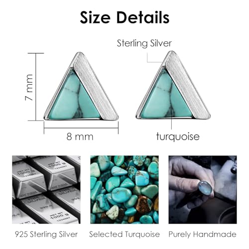 Michooyel Turquoise Stud Earrings for Women, 925 Sterling Silver and Handmade Turquoise Earrings Triangle Cut Simple Jewelry Earring2