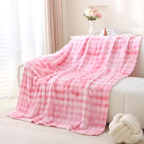 Sivlefoss Manta de forro polar de piel sintética esponjosa, suave y acogedora, manta grande para cama, sofá o coche, doble rosa degradado, 150 x 200 pulgadas