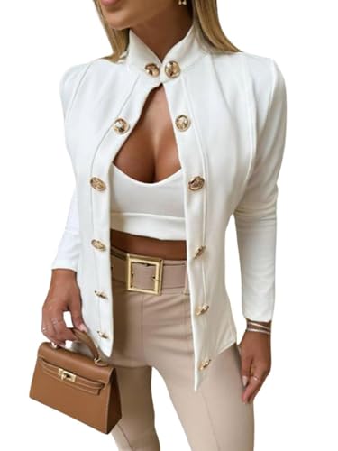 utcoco Womens Open Front Cropped Blazers Business Casual Slim Fit Double Breasted Blazer Jackets