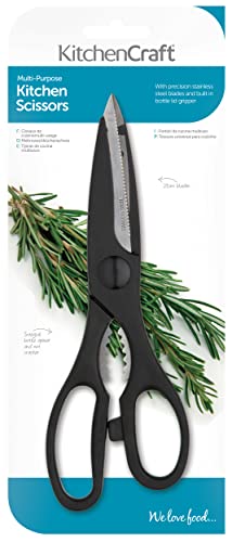 Foto von KC BLUE KitchenCraft Vierseitige Küchenschere/Flaschenöffner, Rostfreier Stahl, Schwarz, 21.3 x 7.3 x 1.10 cm, 1 Einheiten