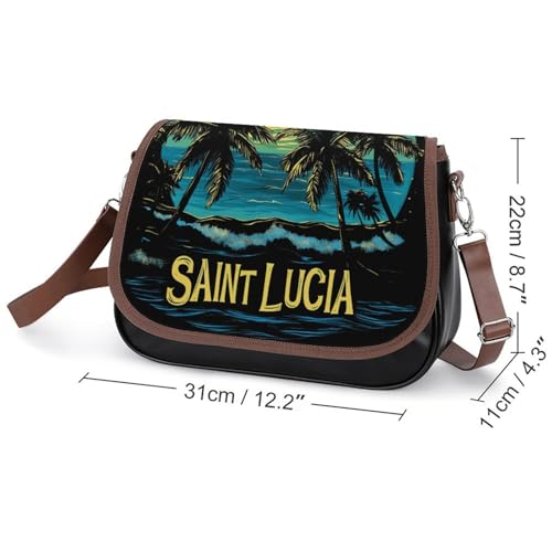 Saint Lucia Beach Palm Trees Crossbody Bags for Women Flapover Leather Shoulder Handbag Adjustable2