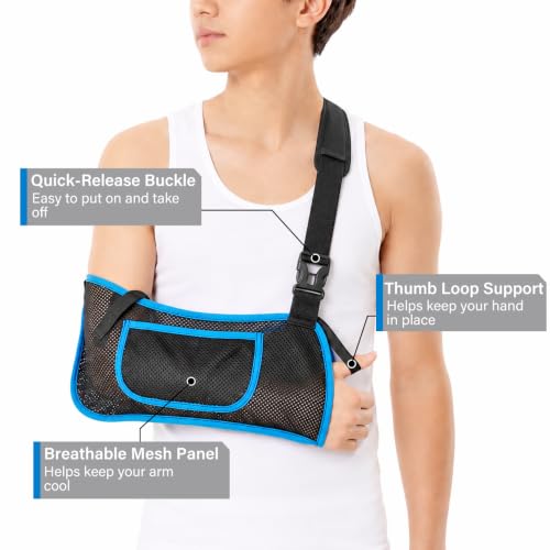 Image of Mesh Shower Arm Sling Shoulder Immobilizer for Shoulder Surgery Recovery | Breathable Mesh, Shower Arm Sling, Quick-Dry Use, Adjustable Strap, Left or Right Arm, Shoulder Elbow Wrist Support, Size S