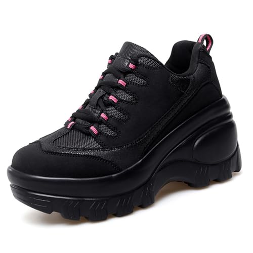 Women's Fashion Platform Chunky Sneakers Lace Up Comfortable Wedge Walking Sport Sneakers Casual Non-Slip Running Shoes