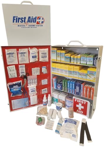 Rapid Care First Aid 80099 4 Shelf All Purpose First Aid Kit Cabinet, Class A+, Exceeds OSHA/ANSI Z308.1 2015, Wall Mountable