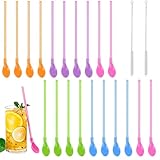LUMOOM 20 pajitas con cuchara, incluye 2 cepillos de limpieza, pajitas de granizado, cuchara reutilizable 2 en 1 para cócteles, batidos, batidos de leche