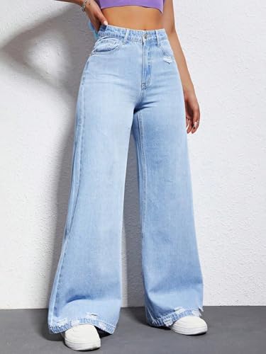 jeans for women trendy High Waist Ripped Wide Leg Jeans4