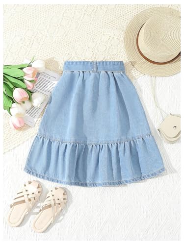 Floerns Toddler Girl's Button A Line Belted Denim Skirt Elastic Waist Midi Jean Skirts2