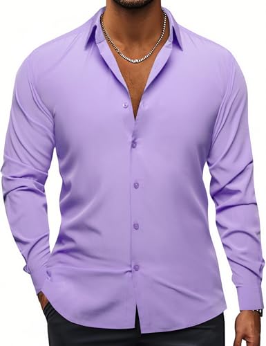 Hi-Tie Men's 4 Way Stretch Dress Shirts Long Sleeve Button Down Wrinkle Free Casual Formal Dress Shirt for Men