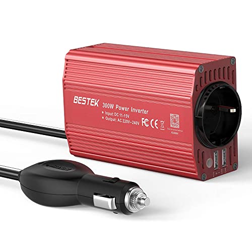 BESTEK Convertisseur 12V 220V 300W Transformateur de Courant avec 1 Prise Française et 2 Ports USB pour Voiture Camion Alimenter l'Ordinateur Portable, DVD,PSP,pour Phone,pour Pad-Rouge