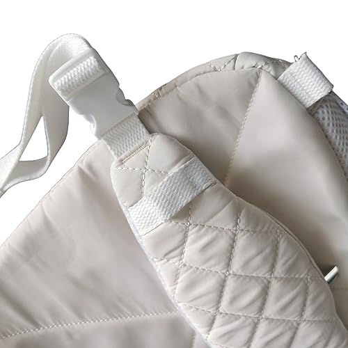 Large Cream Color Quilted Nylon Sling Bag for Women, Light Beige Big Unisex Crossbody Daypack, Lightweight Everyday White One Shoulder Travel Backpack with Hidden Pockets and Bottle Holder4