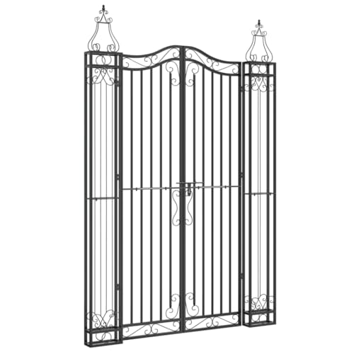 vidaXL Wrought Iron Garden Gate - Black Iron, 47.6' x 3.1' x 70.9' - Patio, Fence, Yard, Entrance, Lawn