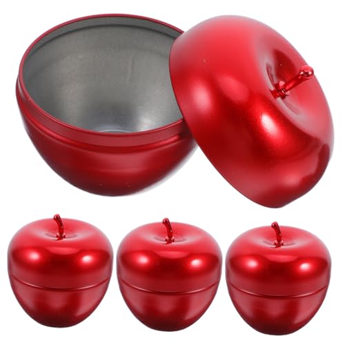 VALICLUD 4 Piezas Caja De Lata De Manzana Bote De Chocolate De Azúcar Contenedor De Alimentos Tarro De Lata De Café Soporte De Harina De Miel Bote De Te Cafe Titular Hojalata Rojo