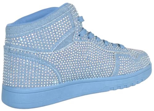 Flat Women High Top Fashion Sneakers Chelsea Shoes Lace Up Rhinestone Bling Crystals REXX-303
