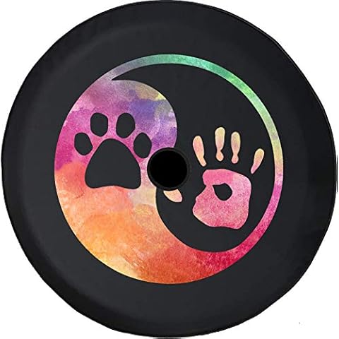 JL Spare Tire Cover Watercolor - Yin Yang Pet Dog Paw Spare Tire Cover with Backup Camera Hole BUC (Fits: JL Accessories 2018+) Size 32 Inch Cover