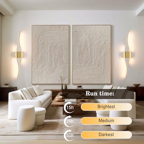 Image of KARTOOSH Wireless Wall Sconces Set of 2, Dimmable LED Sconce with Remote | Battery Operated Wall Sconce with 3 CCT Night-Light Timer Memory Modern Wall Sconces for Living Room, Hallway, Bedroom
