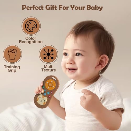 Image of tekme Infant Cute Cat Silicone Baby Teether-Cat Remote Control Shape Food Grade Teething Toy For Babies-Sensory Teething Toy (Brown)