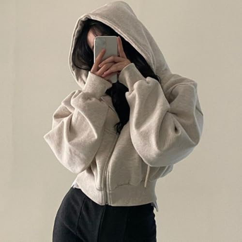 Zip Up Crop Oversized Drawstring Hood Long Sleeve Pullover Trendy Streetwear Fall Y2k Casual Hoodie2