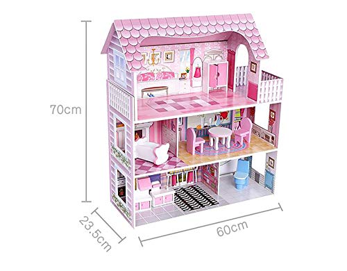 Puppenhaus aus Holz für Mädchen und Jungen ab 3 Jahren, große Puppenstube, Kinder Spielzeug aus Holz FSC 100%, mit 3… – Bild 3