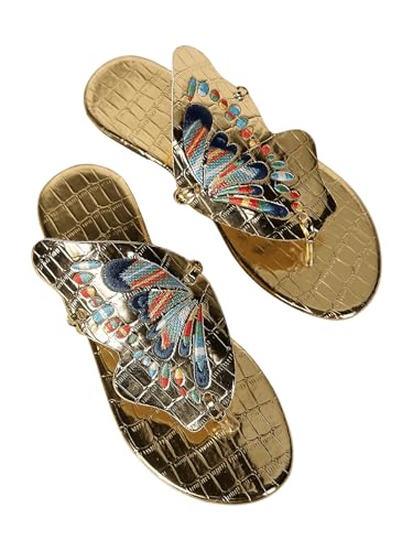 GORGLITTER Women's Gold Metallic Flip Flops Butterfly Open Toe Slip On Dressy Thong Sandals Slides 2025