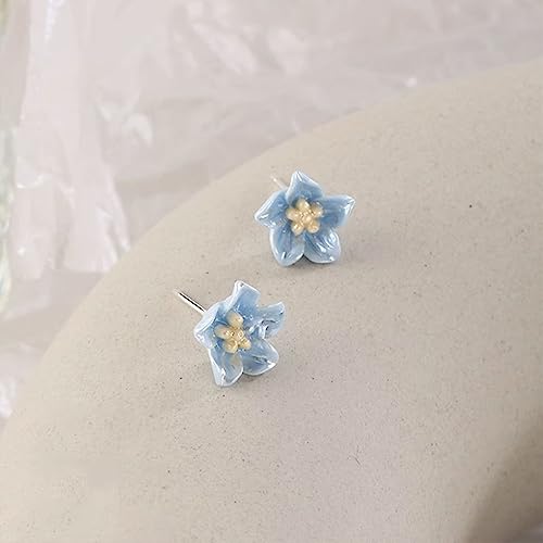 Cute Blue Flower Stud Earrings for Women 925 Sterling Silver Hypoallergenic Piercing Ear Bohemian Resin Plumeria Camellia Cherry Daisy Cartilage Tragus Post Dainty Birthday Holiday Beach Jewelry Gifts4