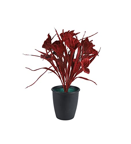 Image of Foliyaj Artificial Red Tulip Plant in Black Pot with Green Grass for Interior Decor | Faux Plant for Desks, Shelves and Side Tables for Your Home and Office | Fake Plants for Indoor Decoration