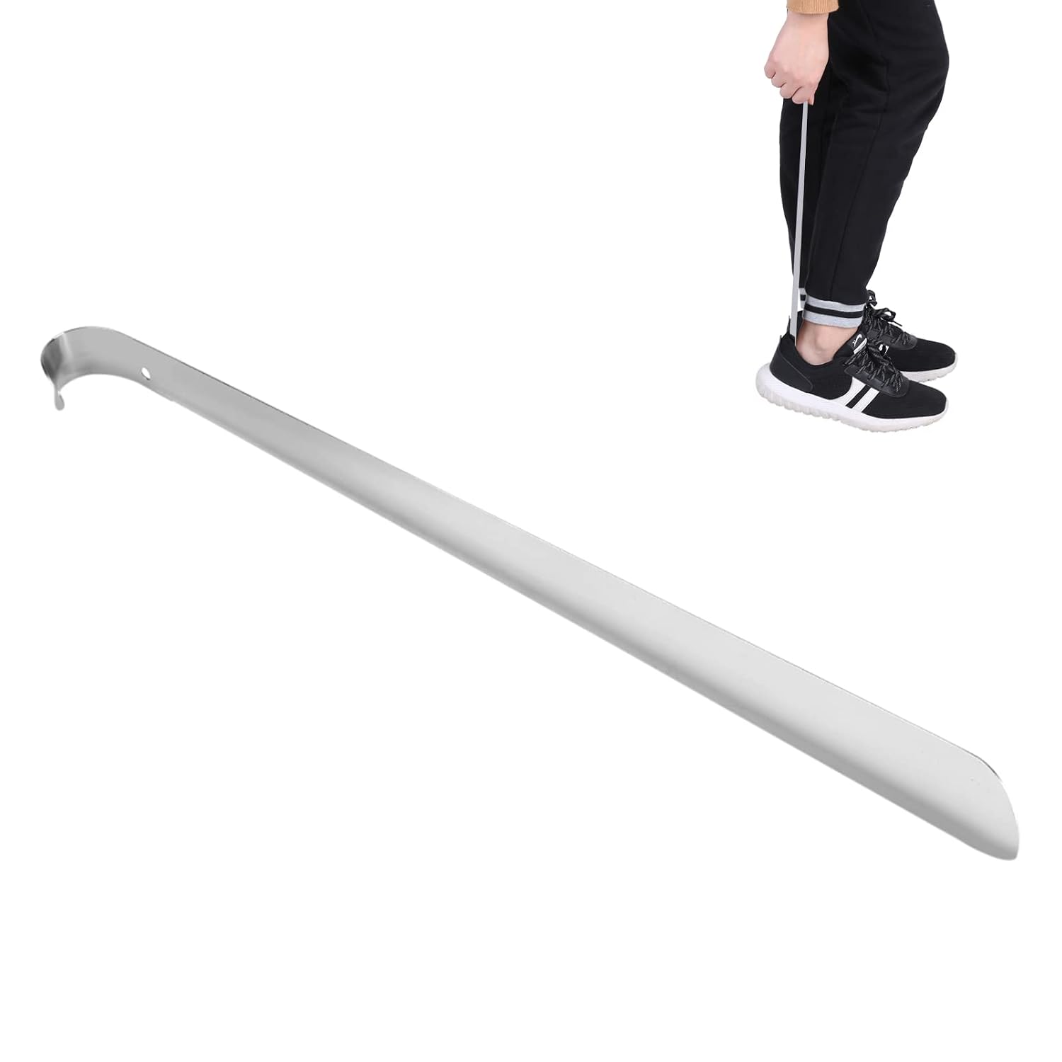 Yctze Long Handle Metal Shoe Horn, 60-85cm, Professional Stainless Steel Shiny Silver for Seniors and Elderly