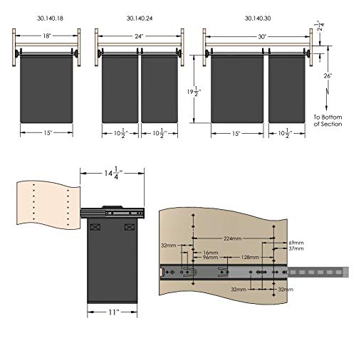 Tag Hardware Full Extension Pullout Laundry Hamper With Removable Bag Matt Nickel (Width (18") 457 Mm - 1 Removable Large Bag) #TOP5