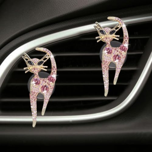 ZIMISI 2PCS Car Air Freshener Vent Clips, Bling Cat Air Conditioning Outlet Clip, Crystal Rhinestone Auto Diffuser Perfume Clip, Cute Car Accessories for Women, Vehicle Interior Decoration (Pink)