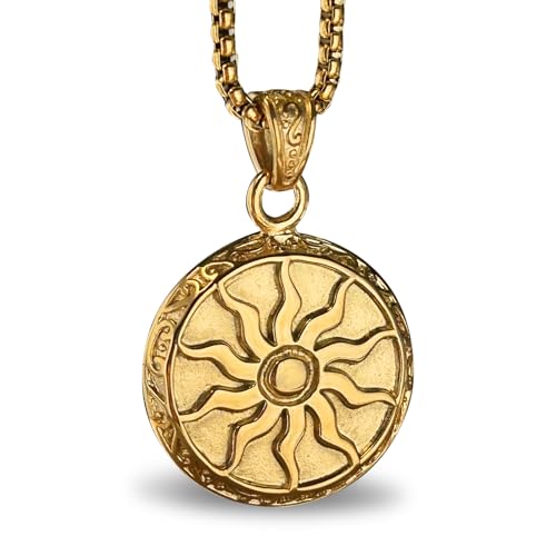 bahamut Greek Mens Jewelry Sun Pendant Necklace for Men Women, Stainless Steel Vintage Protective Amulets Gifts