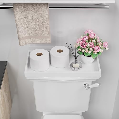 Image of ZHWS Bathroom Vanity Tray for Countertop Perfume Makeup Jewelry Candle Decor, Kitchen Tray for Soap Dispenser Spice Salt, Large Tray for Toilet Tank Paper, Serving Nightstand White 13 inchx6.5 inch