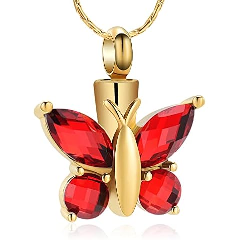 constantlife Cremation Jewelry for Ashes Memorial Urn Necklace Silver Plated Elegant Butterfly Shape Crystal Pendant Keepsake for Human Pets, metal, stainless-steel Cover