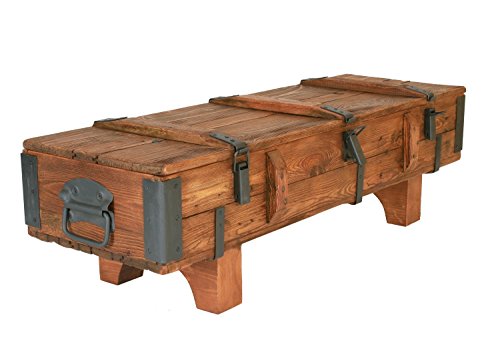 Coffre de Voyage en bois ancien Table Basse de Campagne hauteur 38 cm, profondeur 41 cm, largeur 120 cm