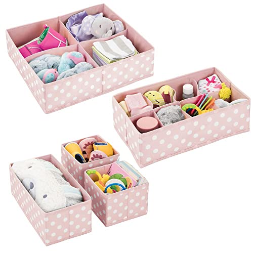 Mdesign Soft Fabric Dresser Drawer/Closet Divided Storage Organizer Bins For Nursery - Holds Blankets, Bibs, Socks, Lotion, Clothes, Shoes, Toys - Set Of 5 - Pink/White Polka Dot #TOP7