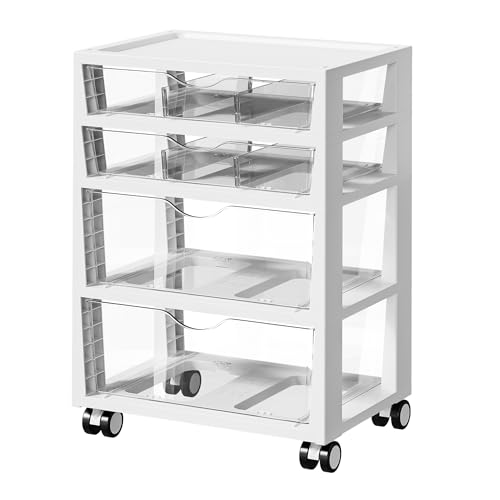 Vtopmart Plastic Drawer Storage Rolling Cart with Wheels, 4-Tier Drawer Organizer for Art Crafts Supplies, Home Office Supplies, Toys, Under Desk Storage for Office, Craft Room, Bedroom, Classroom