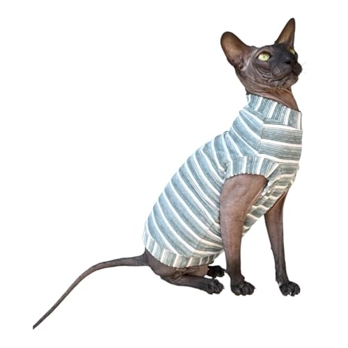 Tee-shirt chat Sphynx en velours côtelé menthe rayé taille L - 4