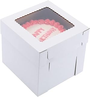 Huoshange Cake Boxes 8x8x8 Inch [12Pack ] Premium&Sturdy,Tall Cake Box for Tier Cakes,White Bakery Boxes with Window, Disposable Cake Containers