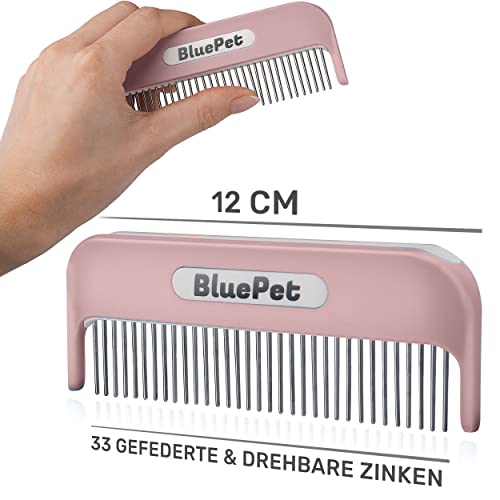 BluePet Zauberkamm Patentiert mit Rotierenden & Nachgebenden Zinken I Entfernt sanft Knoten & Entwirrt das Fell I Hundekamm Katzenkamm für Langhaar Hunde & Katzen
