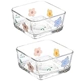 Ivymei - Juego de 2 cuencos pequeños para postre con flores, tazón de caramelo, mini tazón cuadrado de vidrio para...