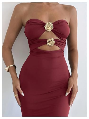 Image of Milumia Women's Metal Decor Cut Out Strapless Bodycon Maxi Dress Fishtail Tube Top Dresses Party Cocktail