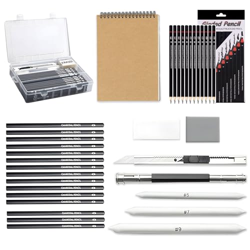 Image of Sketch Pencil Set, Drawing Pencil Set and Shading Pencils Set for Artists, Perfect Sketching Kit of Charcol Pencils and Shading Art with Carry Box and A5 Sketch Book (31 Pcs)