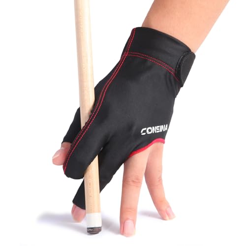 Consina Billiard Pool Gloves for Left Hand 3 Finger, Snooker Cue Sport Glove Popular Sizes for Men & Women, Passion Red, Quick-Dry Breathable