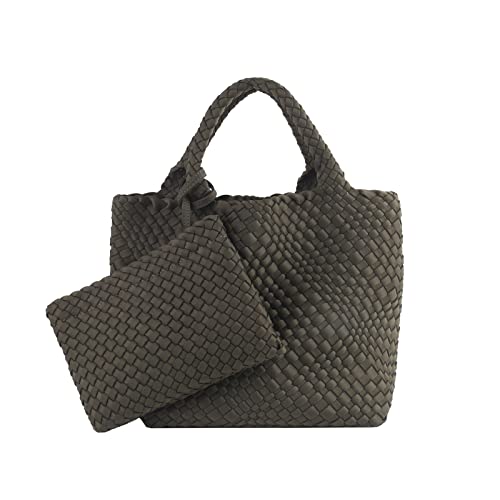 Designer Woven Tote Bag + Purse Women Neoprene Tote Handbag Fashion Large Shoulder Top-Handle Travel Bag Underarm Shopper Bag (D-Green) #TOP10